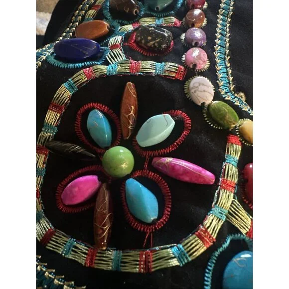Womens Size‎ 1X Black Floral Embroidered Beaded Dopamine Dressing Hippie Retro - Picture 10 of 10